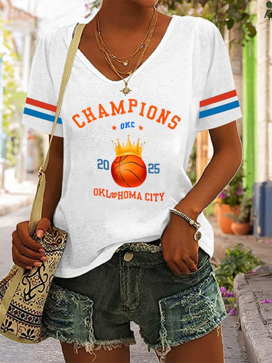 Women's Basketball Print V16 V-Neck T-Shirt DDT NTL