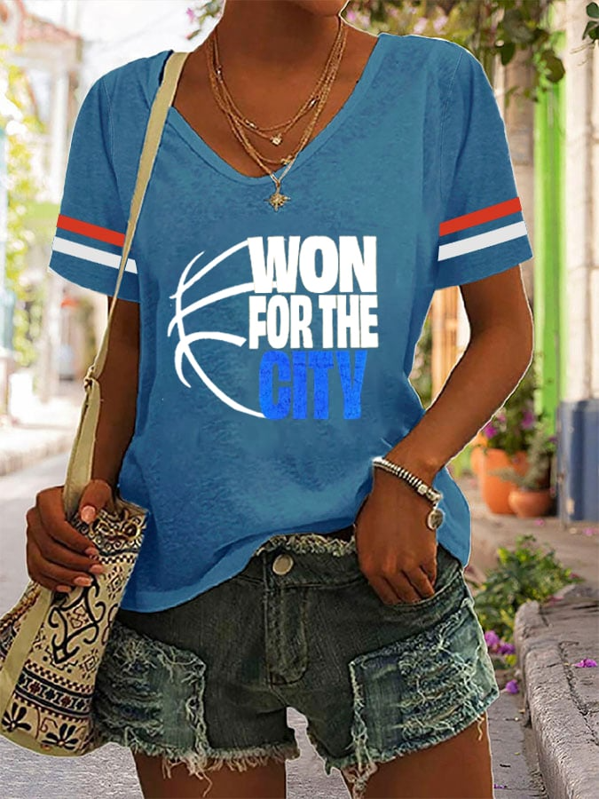 Women's Basketball Print V17 V-Neck T-Shirt DDT NTL