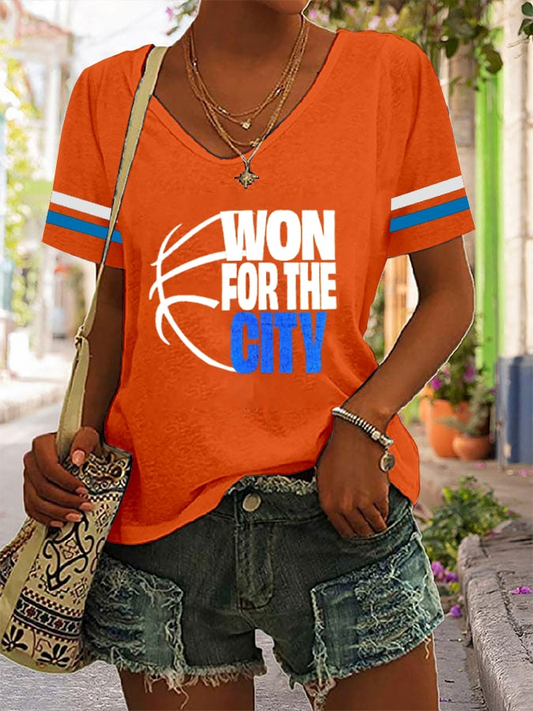 Women's Basketball Print V17 V-Neck T-Shirt DDT NTL