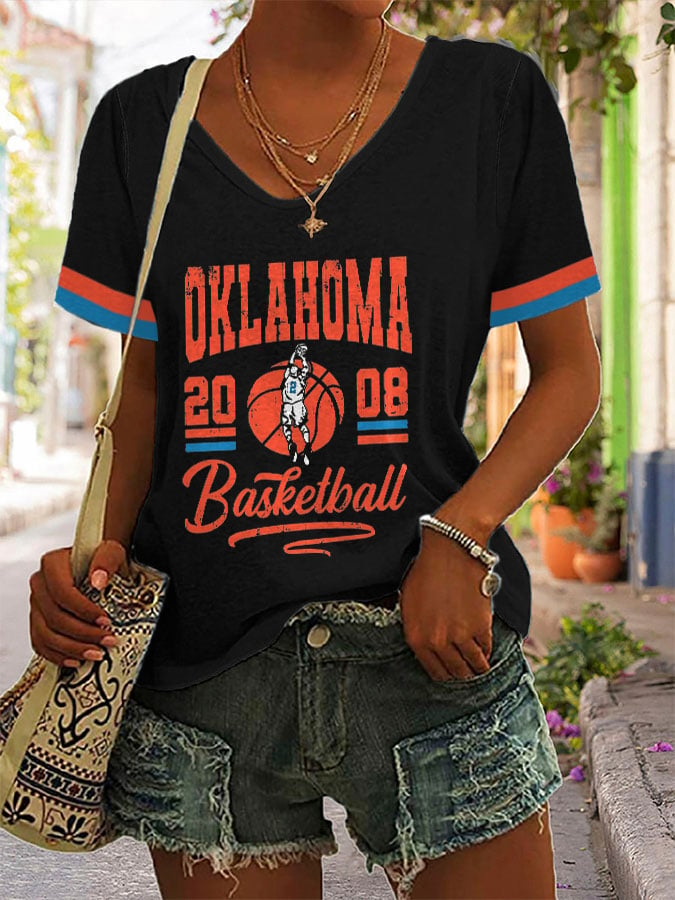 Women's Basketball Print V19 V-Neck T-Shirt DDT NTL