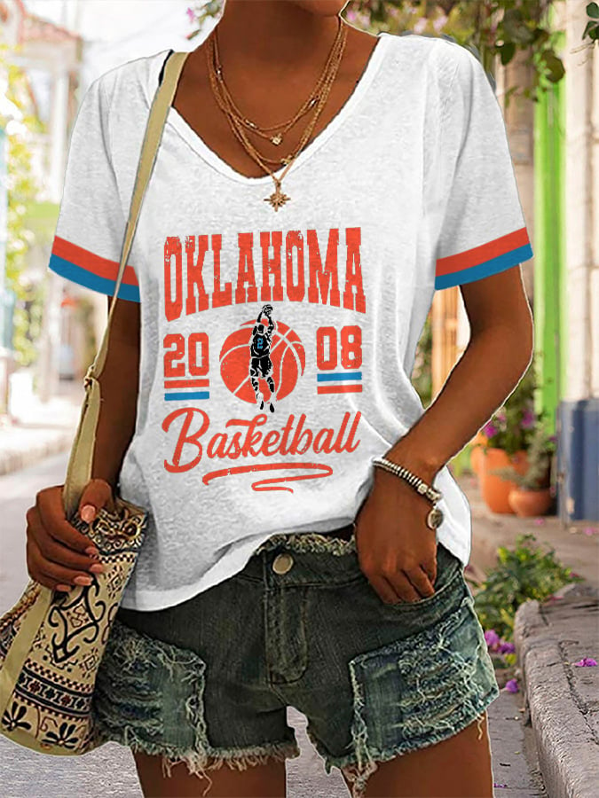 Women's Basketball Print V19 V-Neck T-Shirt DDT NTL