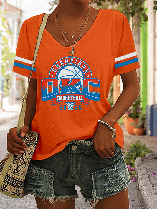 Women's Basketball Print V2 V-Neck T-Shirt DDT NTL