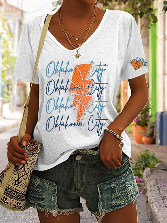 Women's Basketball Print V20 V-Neck T-Shirt DDT NTL