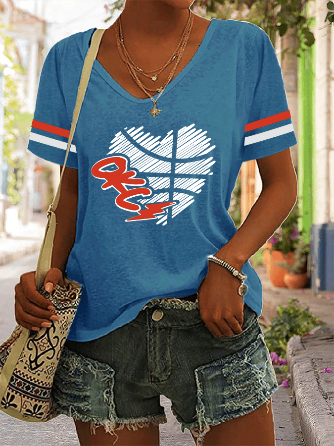 Women's Basketball Print V23 V-Neck T-Shirt DDT NTL