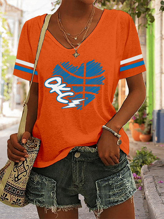 Women's Basketball Print V23 V-Neck T-Shirt DDT NTL