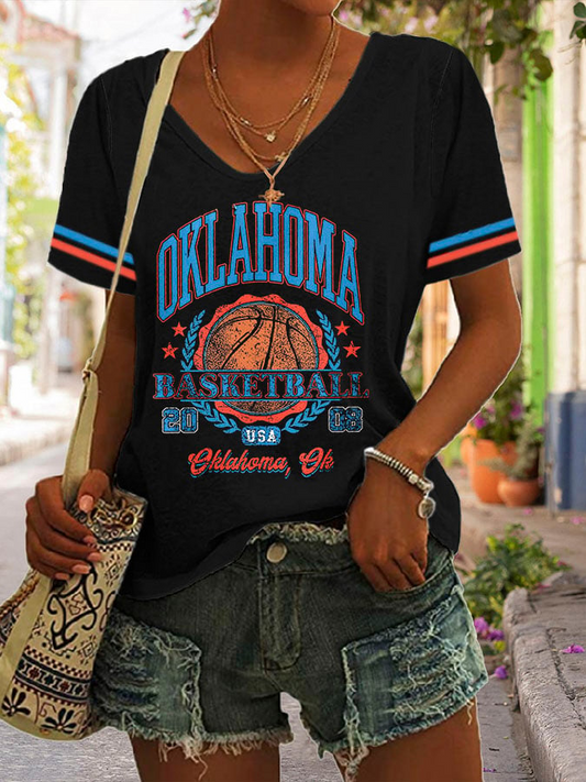 Women's Basketball Print V25 V-Neck T-Shirt DDT NTL