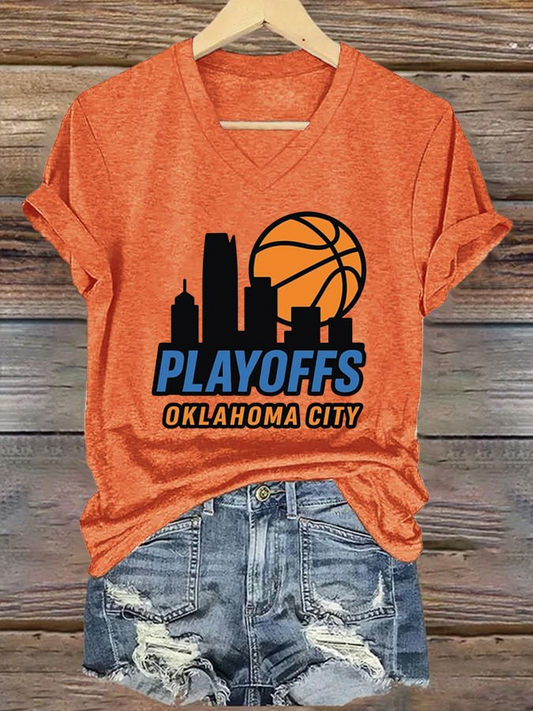 Women's Basketball Print V26 V-Neck T-Shirt DDT NTL