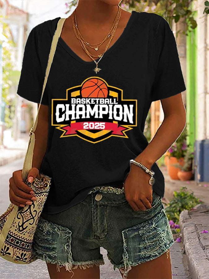 Women's Basketball Print V28 V-Neck T-Shirt DDT NTL