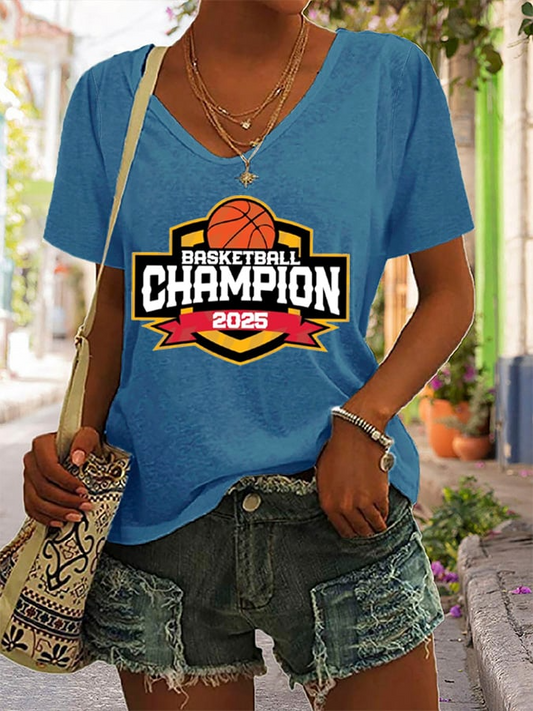 Women's Basketball Print V28 V-Neck T-Shirt DDT NTL
