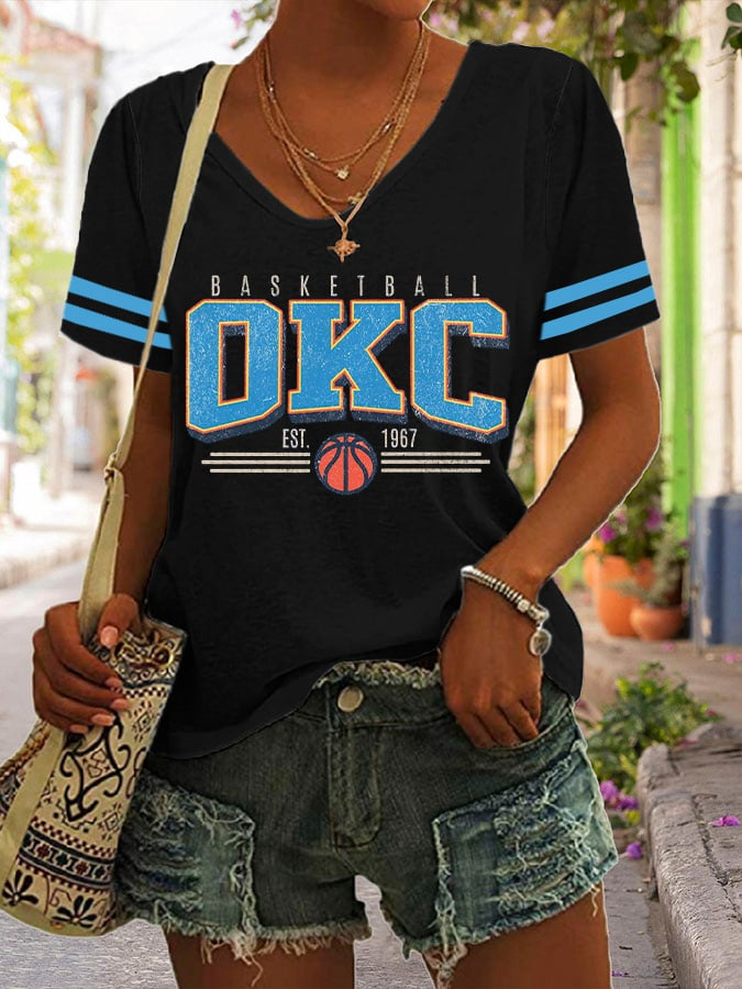 Women's Basketball Print V3 V Neck T-shirt DDT NTL