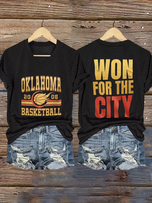 Women's Basketball Print V9 V-Neck T-Shirt DDT NTL
