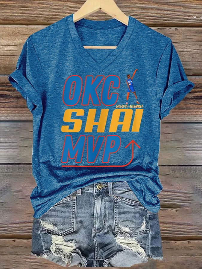 Women's Oklahoma 2025 Champions Basketball Print V2 V-Neck T-Shirt DDT NTL