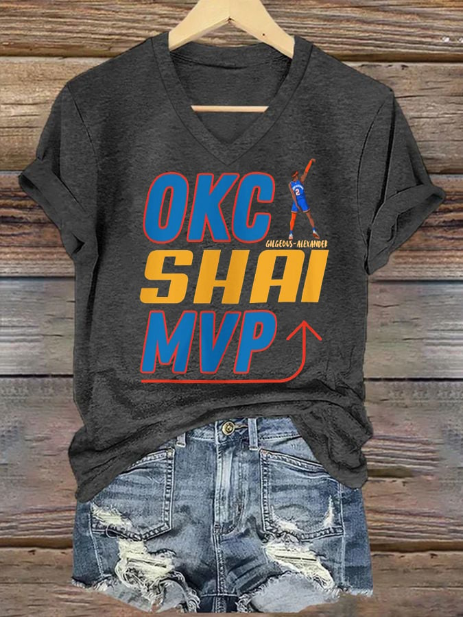 Women's Oklahoma 2025 Champions Basketball Print V2 V-Neck T-Shirt DDT NTL
