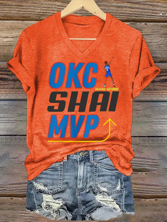 Women's Oklahoma 2025 Champions Basketball Print V2 V-Neck T-Shirt DDT NTL