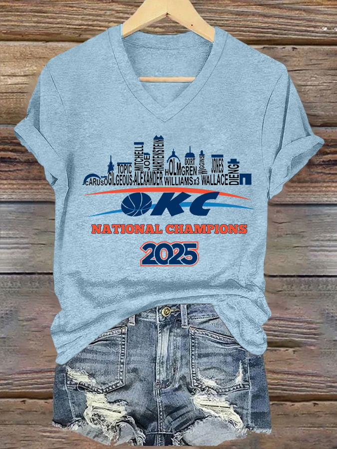 Women's Oklahoma 2025 Champions Basketball Print V3 V-Neck T-Shirt DDT NTL