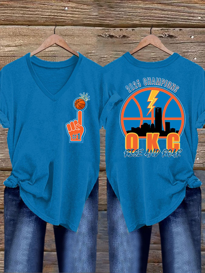 Women's Retro 2025 Champions OKC Rise And Roar Print T-Shirt DDT NTL