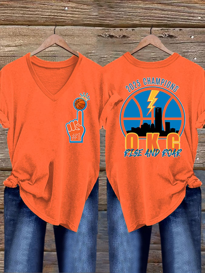 Women's Retro 2025 Champions OKC Rise And Roar Print T-Shirt DDT NTL