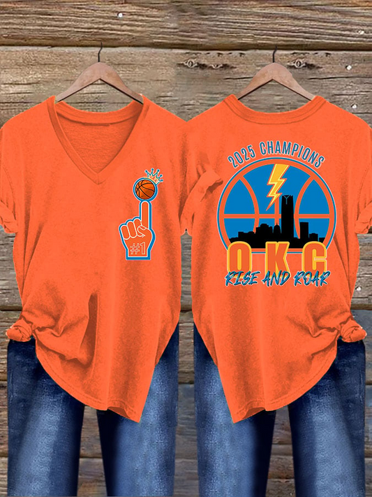 Women's Retro 2025 Champions OKC Rise And Roar Print T-Shirt DDT NTL
