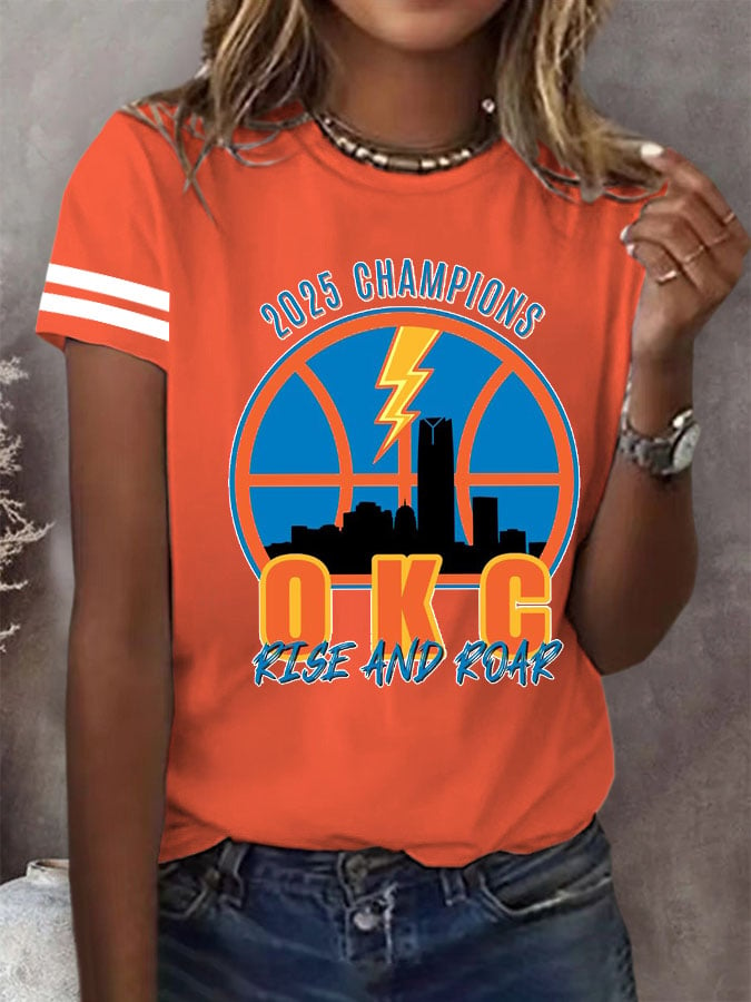 Women's Retro 2025 Champions OKC Rise And Roar Print V2 T-Shirt DDT NTL