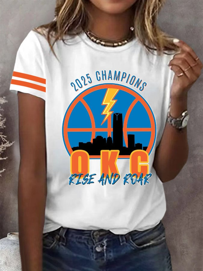 Women's Retro 2025 Champions OKC Rise And Roar Print V2 T-Shirt DDT NTL