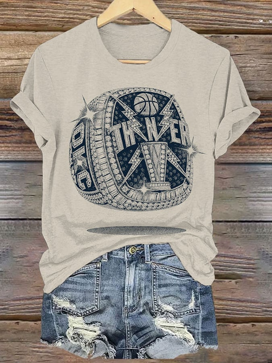 Women's Retro Basketball Champions Ring 2025 Print T-Shirt DDT NTL